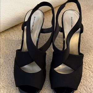 Bandolino Black Crisscross Peep-Toe Slingback Heels